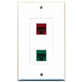RiteAV 1 Port Cat6 Ethernet Red 1 Port Cat6 Ethernet Green Wall Plate Oversized Jumbo MIDI