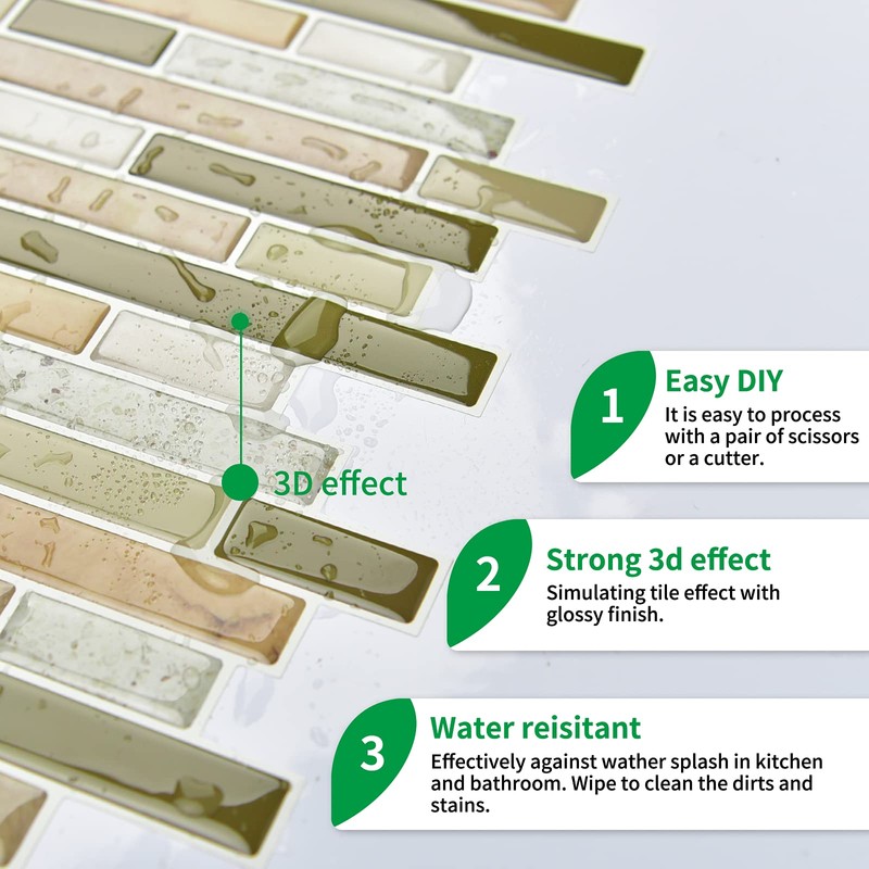 LONGKING 10-Sheet Self-Adhesive Peel and Stick Backsplash for Kitchen, Vinyl