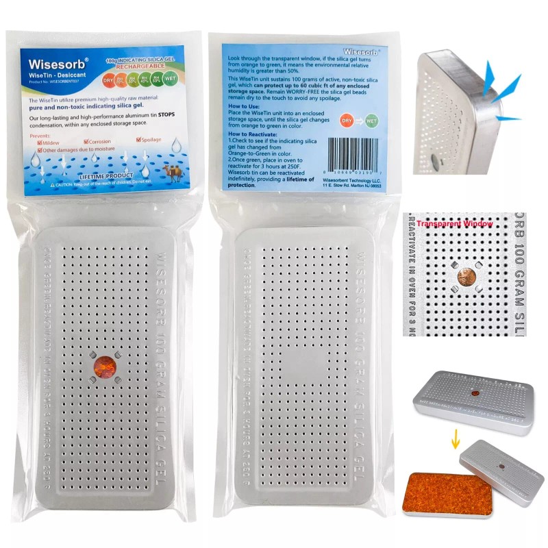 Wisesorb 100Gram Indicating Silica Gel Canister, Reusable Desiccant Dehumidifier, 2