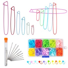 Anyasen Stitch Markers 141 Pieces Knitting Accessories Knitting Markers Yarn Stitch Holder Set Stitch Markers Clip with Large Eye Blunt Needle Knitting Crochet Locking Stitch