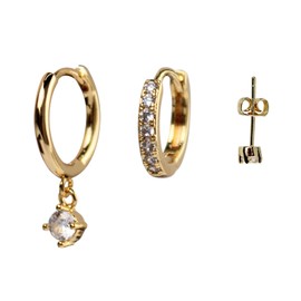 Set of 3 Single Earrings 14K Gold-Plated 925 Silver Stud Earrings for Women 18-25 Years Ideal for Private Balls Parties Birthday Parties as a Gift in Elegant Box Earrings Earrings Hoop Earrings, Cubic