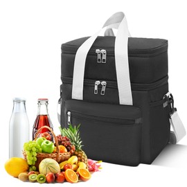 Bolsa del Almuerzo,Lonchera Térmica para Hombre/Mujer, Doble Compartimento,Loncheras Portátil con Asas, Correa Ajustable, Impermeable, Gran Capacidad para Trabajo, Picnic, Viajes (Negro-B)