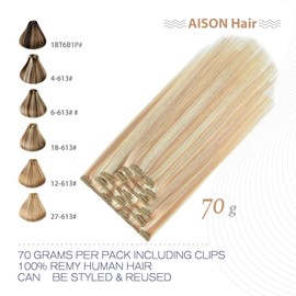 Clip in Hair Extensions Real Human Hair Strawberry Blonde to Bleach Blonde 70G Remy Hair Extensions Highlight Clip in Human Hair(20 Inch #12P613)