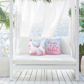 Bonhause Mermaid Tail Cushion Covers 45 x 45 cm Starfish Seashell Decorative Throw Pillow Covers Pink Purple Pillowcases for Kids Girls Bedroom Nursery Room Home Decor Set of 2