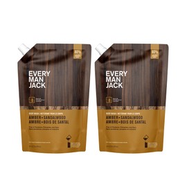 Every Man Jack Amber + Sandalwood Mens Body Wash Refill Starter Pouch - Cleanse, Nourish, and Hydrate Skin - Naturally Derived Ingredients - Paraben Free, Phthalate Free, Dye Free - (2-36oz pouches)