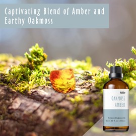 Oakmoss Amber Fragrance Oil (3.38 OZ/100ML),MitFlor Single Scented Oil, Premium Grade Fragrance Oil for Soap & Candle Making, Large Size Aromatherapy Oil, Natural Woody Scent for Home Fragrance & DIY