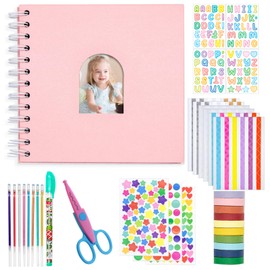 Kid Scrapbook DIY Photo Album Hard Cover Scrapbook Kit for Kids Instant Camera Print Paper with DIY Accessories (Pink)