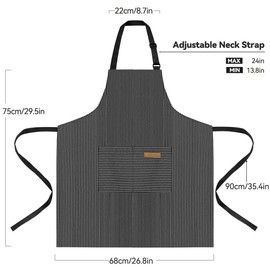NLUS 2 Pack Kitchen Cooking Aprons, Adjustable Bib Soft Chef Apron with 2 Pockets for Men Women (Black Pinstripes/Pink Pinstripes)