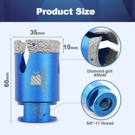 1 3/8 Inch Diamond Core Drill Bit for Porcelain Tile Ceramic Marble Granite Drilling,BRSCHNITT Vacuum Brazed Diamond Hole Saw with 5/8-11 Thread