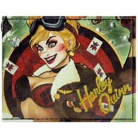 DC Bombshells Harley Quinn Gotham or Bust Wallet Bi-fold with ID & Card Holder - Green, Green, Standard size, Bi-Fold