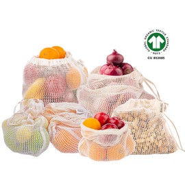 Reusable Product Bags 100% Organic Produce Bags | Extra Large Reusable Produce Bags, Lightweight Grocery Bags, Cloth Produce Bags, Mesh Net Shopping Bags, Onion and Potato Storage Bags Set of 6 (XL)
