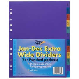 Tiger MONTHLY JAN-DEC STRONG FILING SUBJECT DIVIDERS Tabbed Ringbinder Folder Indexing Sheets