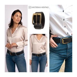 Amsterdam Heritage Womens Black Leather Belt - Stylish Belt for Women, Black Leather Belts for Jeans, Black Womens Belt, Ladies Black Belt