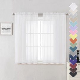 Lecloud Short Sheer Curtains 54 Inches Length 2 Panels, Light Filtering Voile Curtain Drapes for Half Window Kitchen Bedroom, Basic Rod Pocket Living Room Sheer Curtains, 40 W x 54 L Inches, White