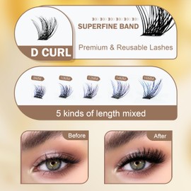 110 Stück einzelne Cluster Wimpern, D Curl gemischt 8-16mm Länge, DIY Wimpernverlängerungen, wiederverwendbare natürliche weiche flauschige Wispy falsche Wimpern,Frauen Anfängerin persönliches Make-up