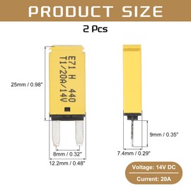 DMiotech 2 Pack Automatic Narrow Mini Reset Fuse, 14V DC 20A ATC/ATO Auto Circuit Breaker Reset Fuses Low Profile Blade Fuses for Car Truck SUV Marine Boat Motorcycle, Yellow