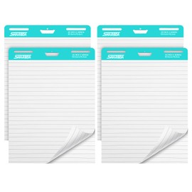 SHARBDA Lined Sticky Easel Pad, 25 in x 30 in,Flip Chart Paper,Sticky Chart Paper for Teachers, Large Self-Stick Easel Paper,Super Sticky & Bleed-Resistant,30 Sheets/Pad,4 Pads(White Lined)