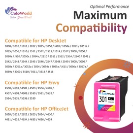 301XL Printer Cartridges Colour for HP 301XL Colour with High Yield 301 Colour XL for HP DeskJet 2540 2050 2510 1050 1510 3050 1000 1010, for Envy 4500 4504 5320 5530, Office Jet 2620 2622 4630