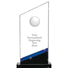 Crown Awards Customizable Crystal Award, 8" Engraved Golf Ball Sapphire Intensity Crystal Award