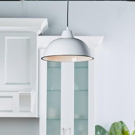 Quoizel Lockesburg Pendant Light, 9 Inch 1-Light Matte Black & Gloss White Finish, Max Adjustable Height 84", Pendant Light for for Kitchen Island, Dining, Hallway or Bedroom