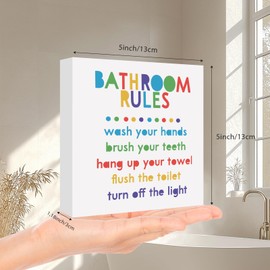 Funny Kids Bathroom Rules Sign Box, Colorful Kids Bathroom Decor Set for Nursery, Primary School, Family Children's Bathroom, Toddler Bathroom Accessories on Bathroom Shelf