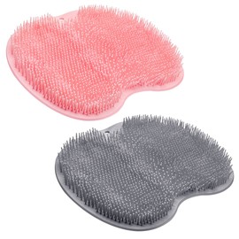 Esterilla exfoliante para pies de ducha, para la parte posterior, para el baño, para montar en la pared, con ventosas deslizantes, para usar en tazas de ducha, limpiador de pies para hombres y mujeres (gris y rosa)