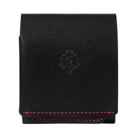 Beh- Box-shaped Coin Purse, Large Capacity, Tochigi Leather, Genuine Leather, Square, Made in Japan, Owl, black (red thread)
