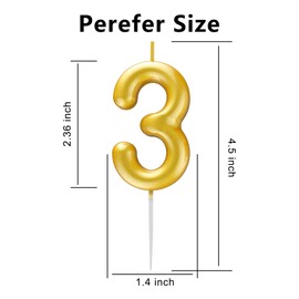 Gold Number 3 Candle Happy Birthday 3D Number Candles for Birthday Cake Party Decoration Wedding Anniversary Celebration Supplies