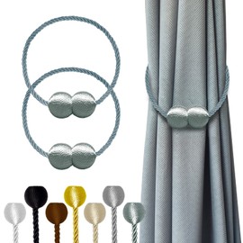 Hion Magnetic Curtain Tiebacks Gray Blue 2 Pack, Curtain Tiebacks Buckles Holdbacks Holders Hooks Clip for Home Bedroom Office Decorative Thick or Thin Curtain