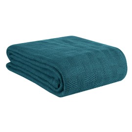 GLAMBURG 100% Cotton Bed Blanket, Breathable Bed Blanket Queen Size, Cotton Thermal Blankets Full - Queen Size, Perfect for Layering Any Bed for All Season - Teal