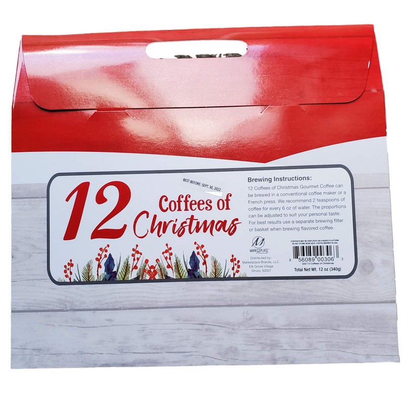 12 Gourmet Coffees of Christmas Holiday Gift Set