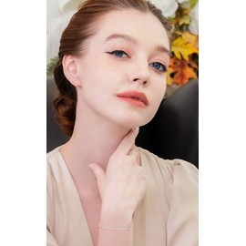 SEA OF ICE Sterling Silver 1mm Diamond-Cut Bead Station Rolo Chain Bracelet for Women, Size 7.25"