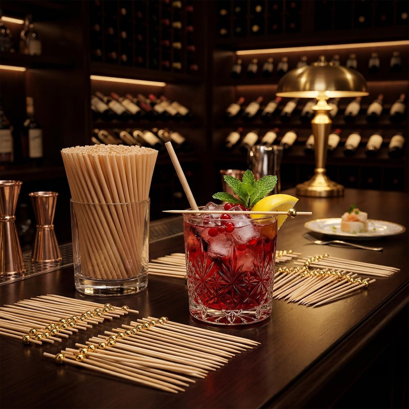 Domensi 200 Pcs Cocktail Straws and Picks Kit 5 Inch
