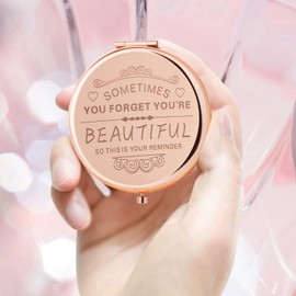 Regalos de cumpleaños para mujeres, espejo de maquillaje compacto, regalos para mujeres, festivales, día de San Valentín, Navidad, día de la madre, fiesta de graduación, regalo para mamá, esposa, hermana, hija, amiga, compañera de clase... (2-oro rosa)