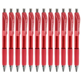 Writon Retractable & Refillable Gel Pens, Comfort Grip, 0.7mm Fine Point, Red Ink, 12 Pack