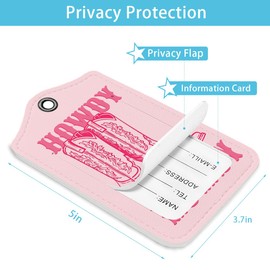 LARTSFRO Pink Cowgirl Boots Luggage Tags for Suitcases, Howdy Cowgirl Boots Sign, Preppy Luggage Tag, Back to School, Trendy 2 Pack Luggage Tags for Travel, Teen Girl Gifts Suitcase Tags