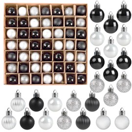 VEYLIN Christmas Mini Baubles, 49pcs 3cm Mini Christmas Tree Baubles Glitter Christmas Baubles for Mini Christmas Tree Decorations(Black and Silver)
