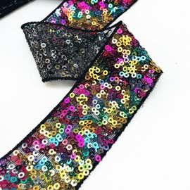 Wisafory 5 Yards Sequin Ribbon Colourful Sequin Border Glitter Sequins Fabric Decorative Ribbon Sequin Trim Appliqué Decorative Ribbon for DIY Sewing Craft Clothing Decoration 4 cm Width