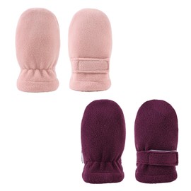 MniJiza Newborn Baby Winter Mittens Toddler Warm Fleece Lined Gloves No Scratch Adjustable Mitten for Infant Boys Girls (6-24M,Pink+Purple)