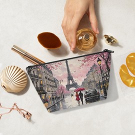 LOMBARDIDEN Eiffel Tower Small Makeup Bag for Women Girls - Cosmetic Bags Travel Toiletry Bag Waterproof Portable Make Up Pouch for Purse