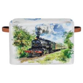 OSAM SPACE Storage Basket Bin Vintage Steam Train Rectangular Storage Basket Cube With Handles, Laundry Storage Organizer Basket for Toy Nursery Closet Shelves Bedroom Home