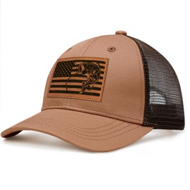 Fishing Hat Fishing Gifts for Men Bass Fish Flag Baseball Cap Gifts for Dad Husband Grandpa Father's Day Christmas Valentine's Day Birthday Gifts Camel