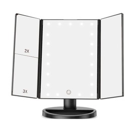 LED Vanity Mirror Three Fold USB Black with Data Cable Small Mirror Makeup Mirror for Bedroom Daily