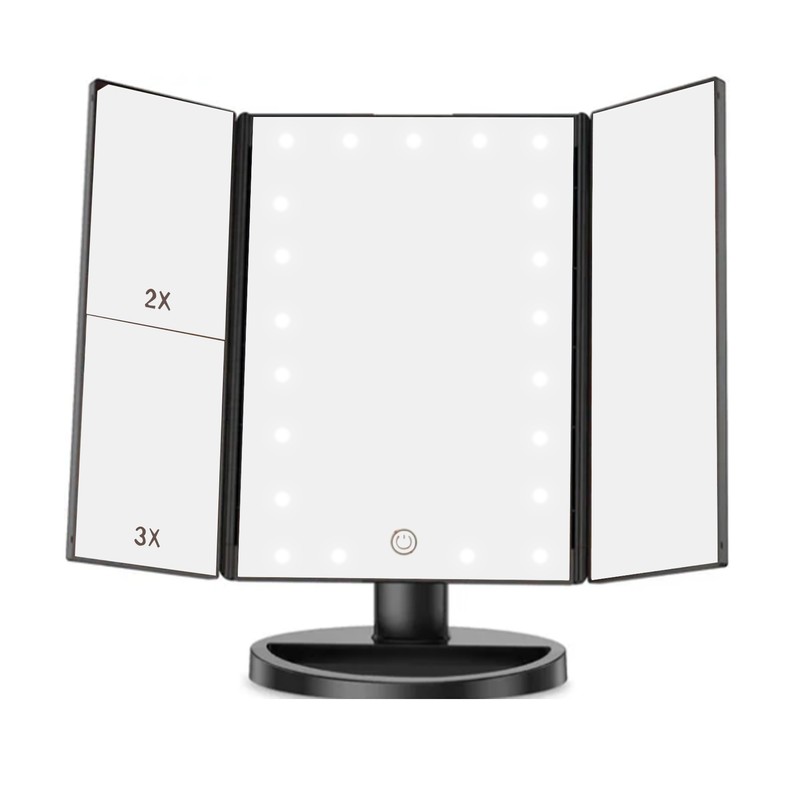 LED Vanity Mirror Three Fold USB Black with Data Cable
