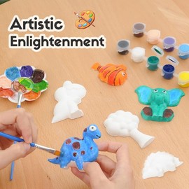 Kit de Pintura para Niños y Manualidades, Kit de Pintura de Yeso, Pintura de tus propios DDinosaurios espaciales y Figuras de Vida Marina, Kit de Pintura de Cerámica para Niños, Niñas (Dinosaurio)