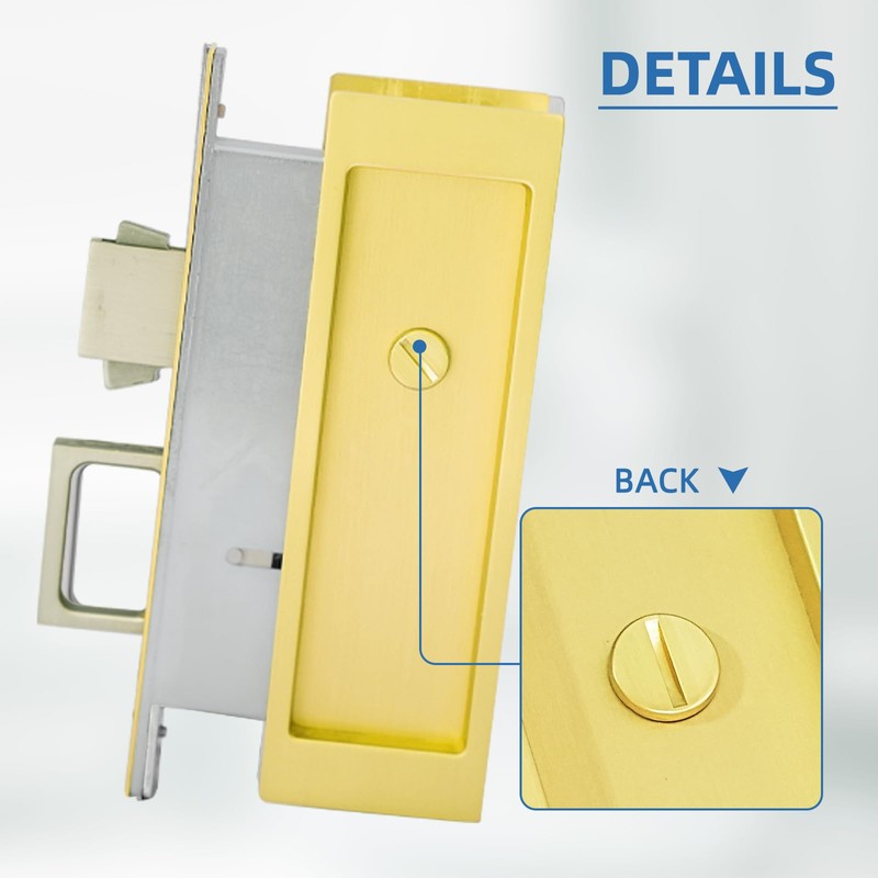 Pocket Door Hardware Mortise Lock with Pull, Privacy Recessed Handle