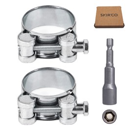 SKIR'CO (Pack of 2) Reinforced Hose Clips 26-28mm Galvanised Steel Adjustable Pipes and Pipe Clamp (2 Pack, with Magnetic Hex Screwdriver Bit)