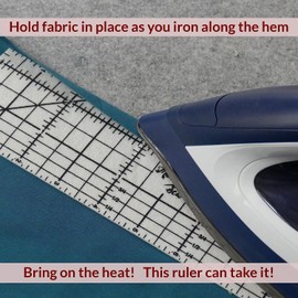 Madam Sew Hot Hem Ruler for Quilting and Sewing -Non-Slip Hot Ironing Ruler - Pleats with Dry or Steam Iron on Quilt Blocks and Clothes - 18” x 2.5”