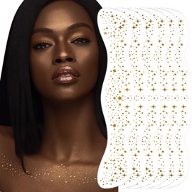 6 Pcs Gold Glitter Freckles Patches For Collarbone, Face, Waterproof & Long-Lasting Gold Tattoos Temporary Metallic Tattoos, Easy to Apply & Remove, Cute Sparkle Freckles for Face Glitter Festival