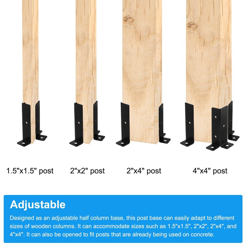 uxcell 8pcs Adjustable Deck Post Base Brackets Fit 1.5x1.5,2x2,2x4,4x4 Post,